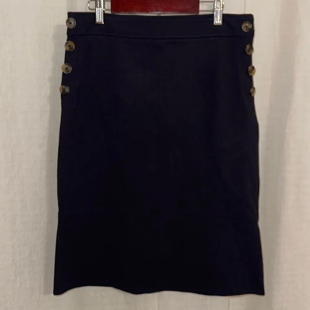 Liz Claiborne 8 Navy Season-less Side Zip Knit Pencil Skirt with Side Buttons